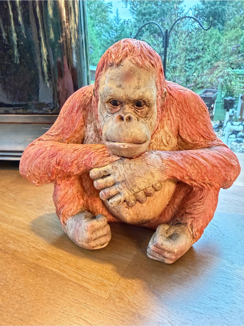 Orange Resin Orangutan Sculpture Decorative Home Art